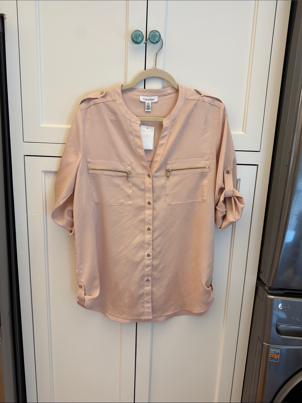 Calvin Klein Pale Pink Button-Front Utility Blouse